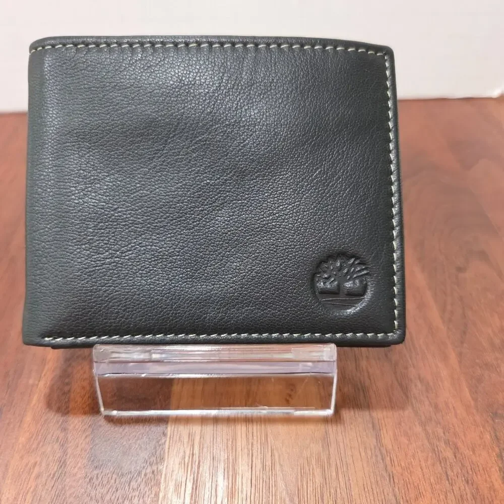 Timberland Black Bi Fold Card Holder Walllet Leather NWOT